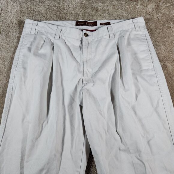 Vintage Eddie Bauer Ruston Fit Mens Dress Pants 42x32 Beige Cotton Pleated #44 - Picture 2 of 10
